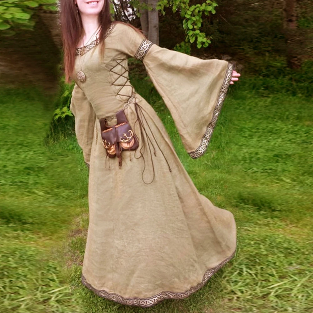 

Платье с длинным рукавом в готическом средневековом стиле для женщин, с детальной вышивкой, подходит для выставок в стиле эпохи Возрождения