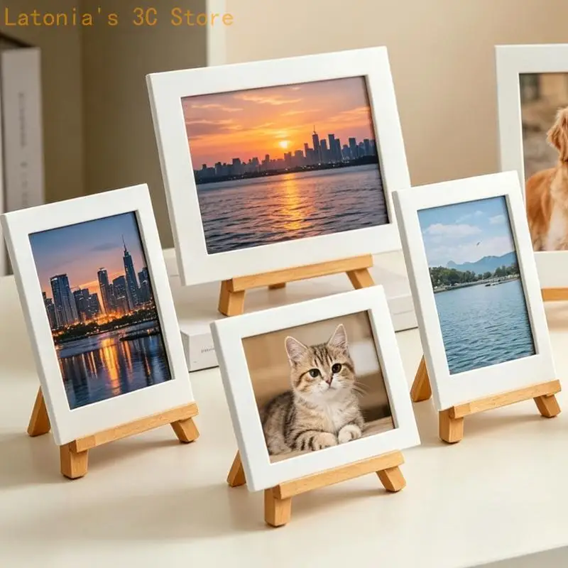 Compacts Tabletop Display Stand Set, Mini Frame Holders for Shelf, Counter and Desk Presentation, Wood-Look for Cards, Photos