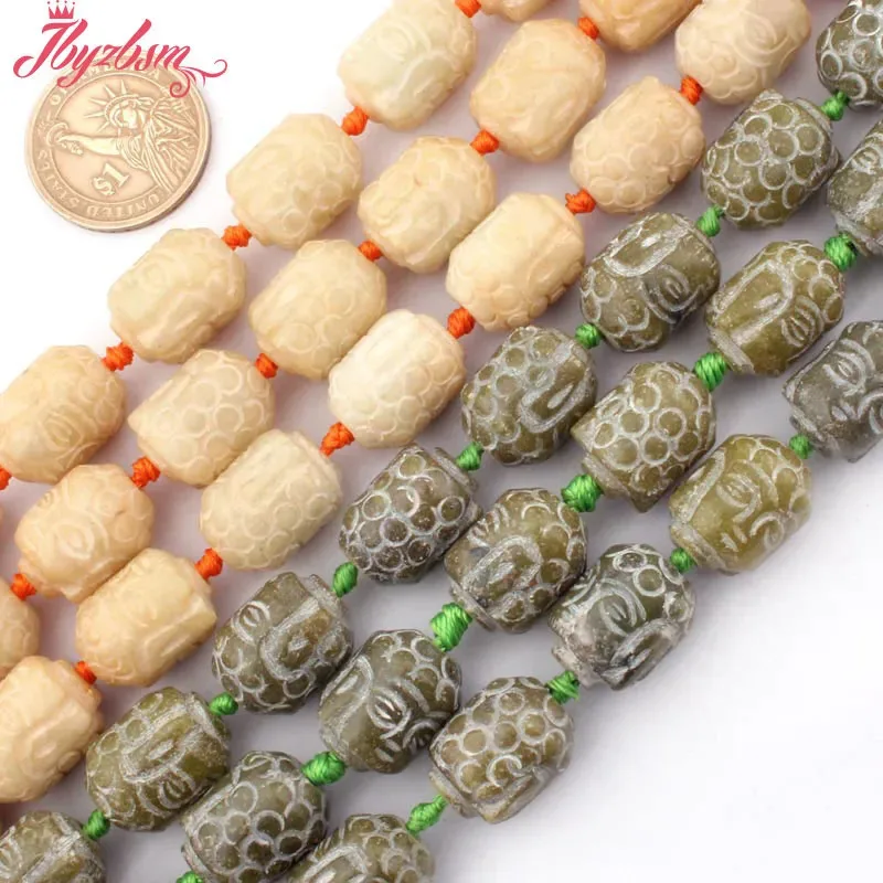 

13x18mm Column Carved Buddha Jades Beads Natural Stone Beads For DIY Charms Pendant Nelace Bracelat Earring Jewelry Making 15"