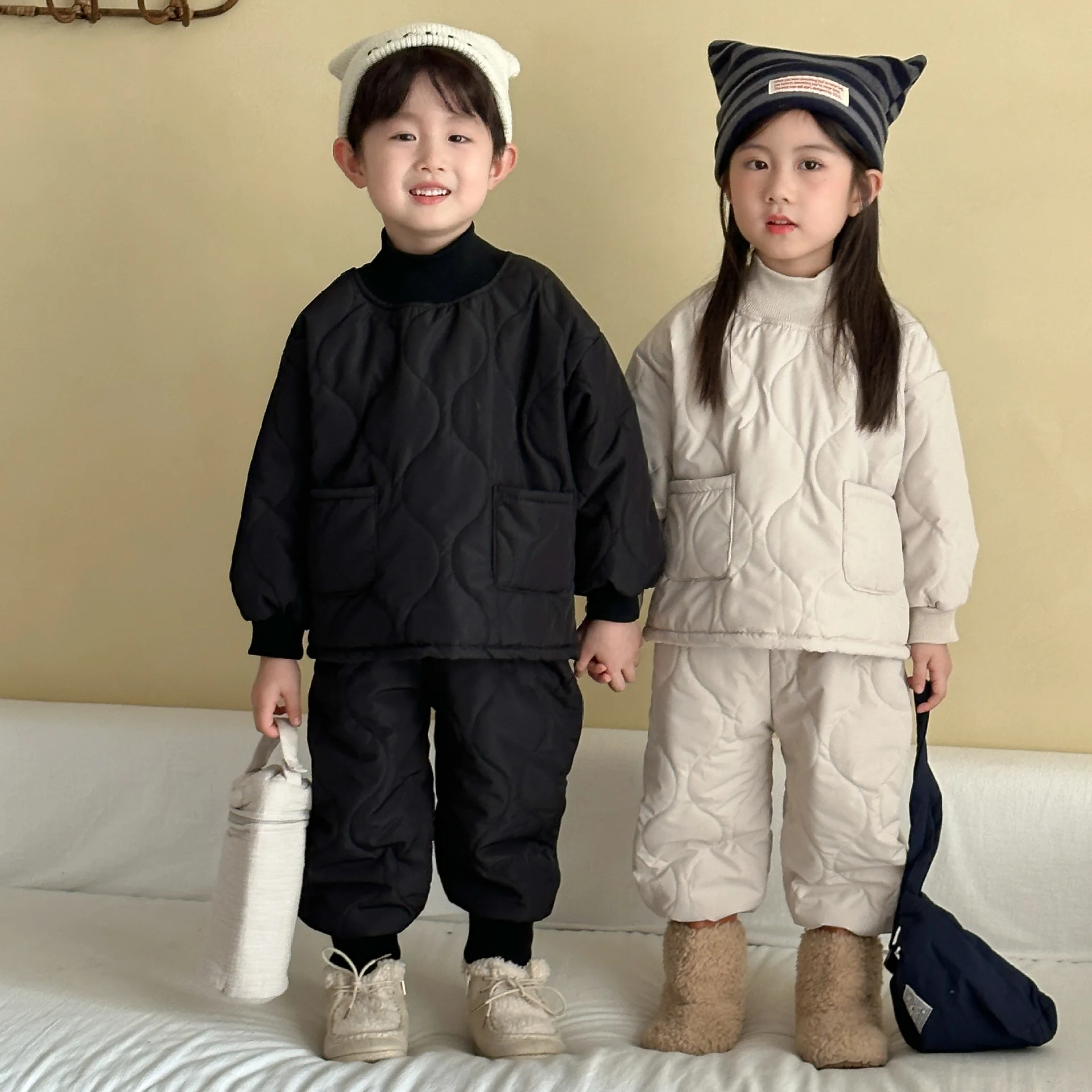 

Children's Kid Baby Girl Sets 2025 Winter Solid Color Thick Warm Toddler Girls Coat Jacket+elasitic Waist Teenager Girls Pants