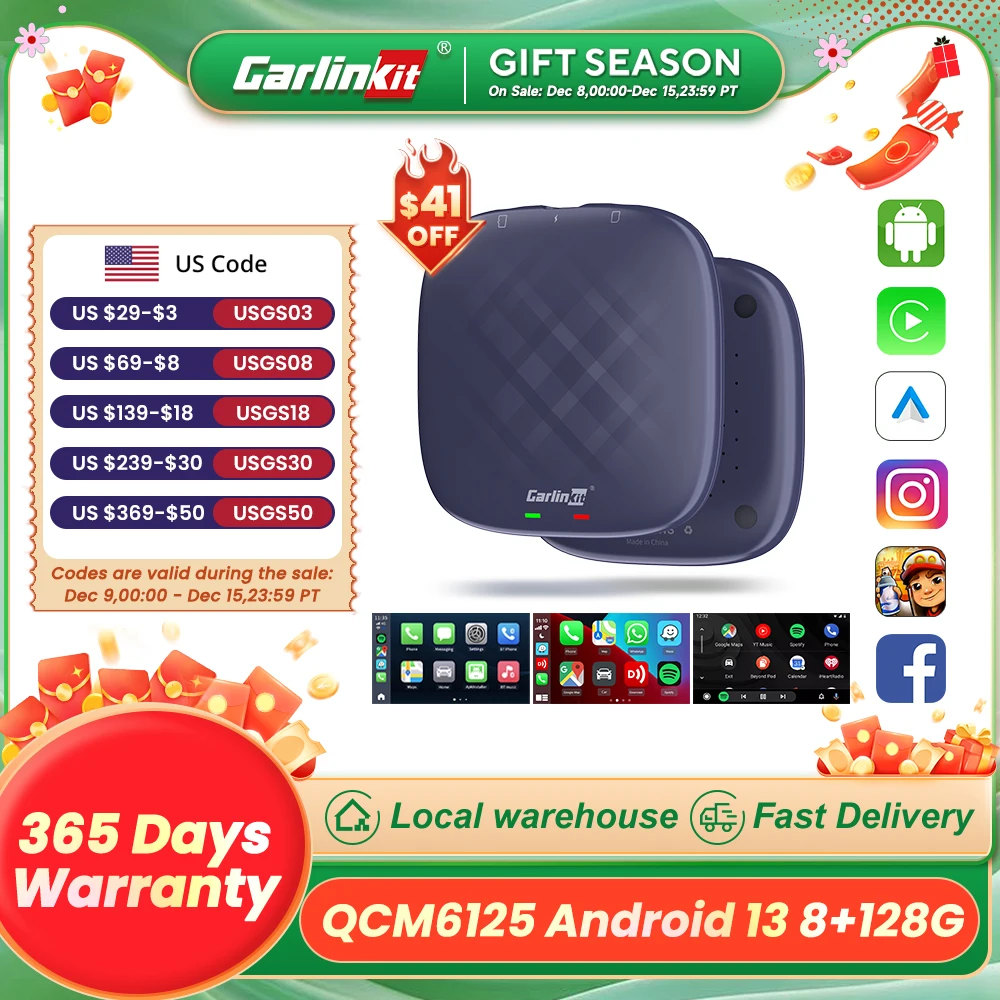 CarlinKit CarPlay Ai TV Box Android 13 QCM6125 Wireless CarPlay Android Auto 4G LTE Smart Car Play Streaming Box 8G 128G FOTA