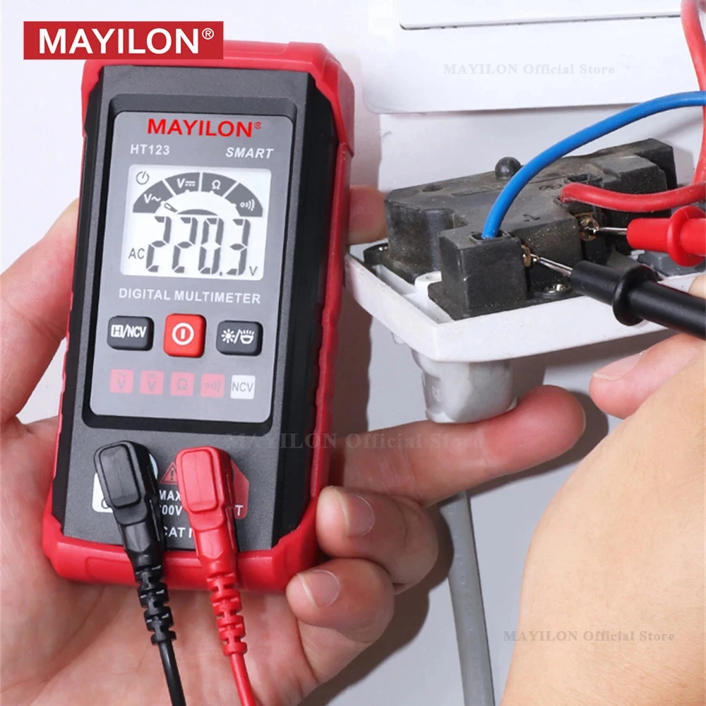 MAYILON Professional Digital Multimeter HT123 AC DC Voltmeter Voltage Detector Resistance Continuity NCV Electrical Multi Tester