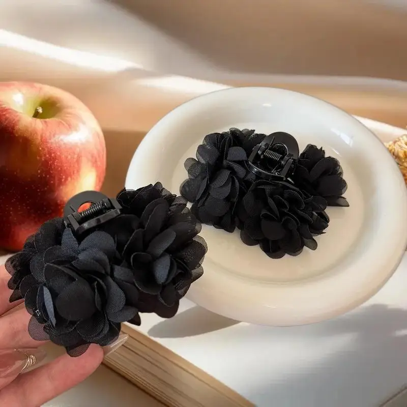 ★ ▲ Pinza de Pelo de Tela con Diseño de Rosa para Mujer, Elegante Clip para Cola de Caballo, Dulce Pinza de Pelo con Flores, Accesorios para el Cabello