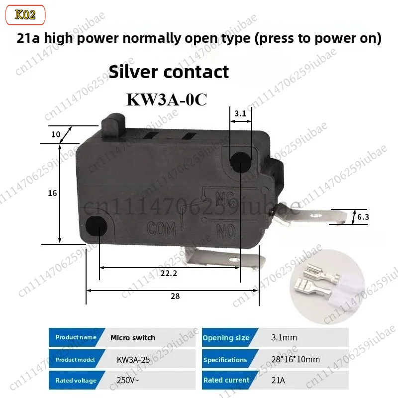 FC_ Micro Switch KW3A-0C KW3A-0B KW3A-0 for High Pressure Washer Pump 2 Pin Short Lever