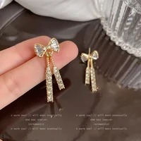 Gold Color Shiny Bow Stud Earrings For Women Fashion Exquisite Dainty Rhinestone Bow Dangle Earrings Jewelry Friends Gift 4