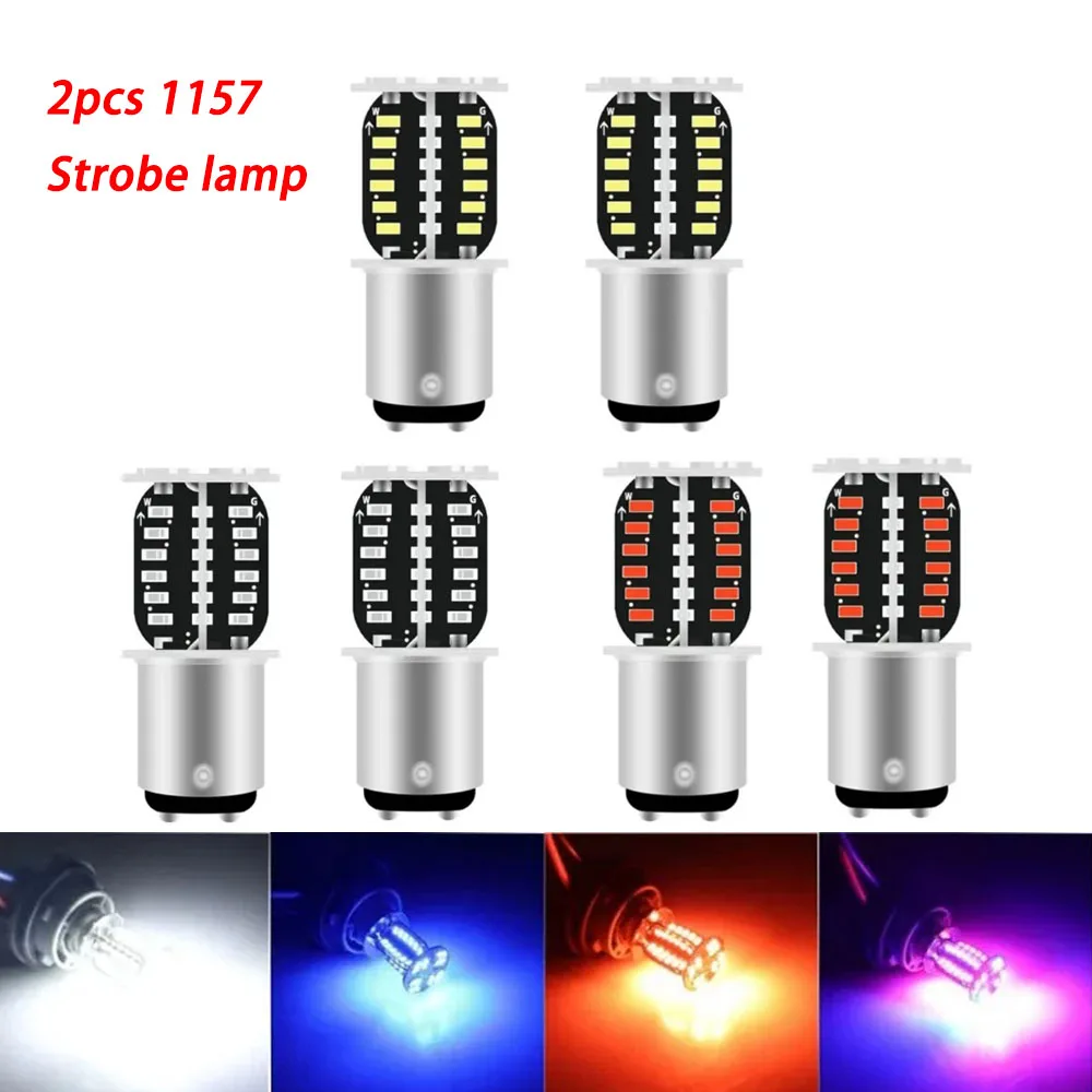 2pcs 1157 LED Bulb 1157 BAW15D LED Bulb Brake Lights Motorcycle Strobe Red Taillight Flashing Stop Lamp Motorbike Driving Lights