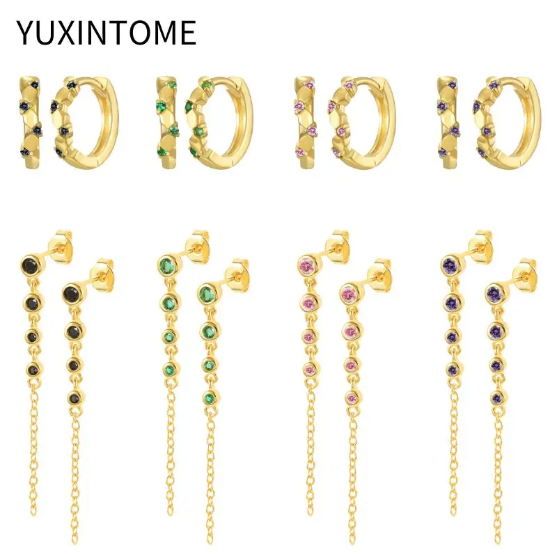 

925 Sterling Silver Needle Exquisite Long Chain Tassel Stud Earrings For Women Colorful Crystal Hoop Earrings Luxury Jewelry