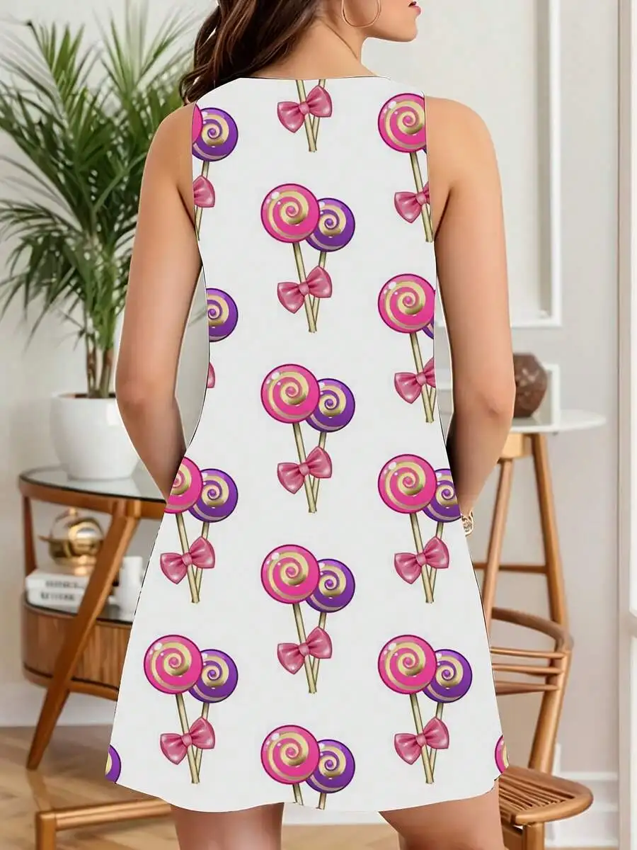 

Women Sleeveless Candy Lollipop Print Summer Party Dress