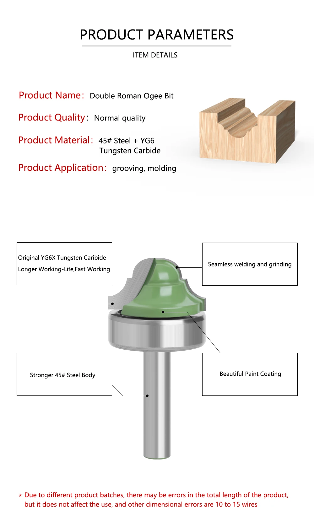 LAVIE-Router Bit Fresa para Madeira, Double Roman Ogee Bearing, linha faca, Hobbing, 8mm, 1Pc, MC02100