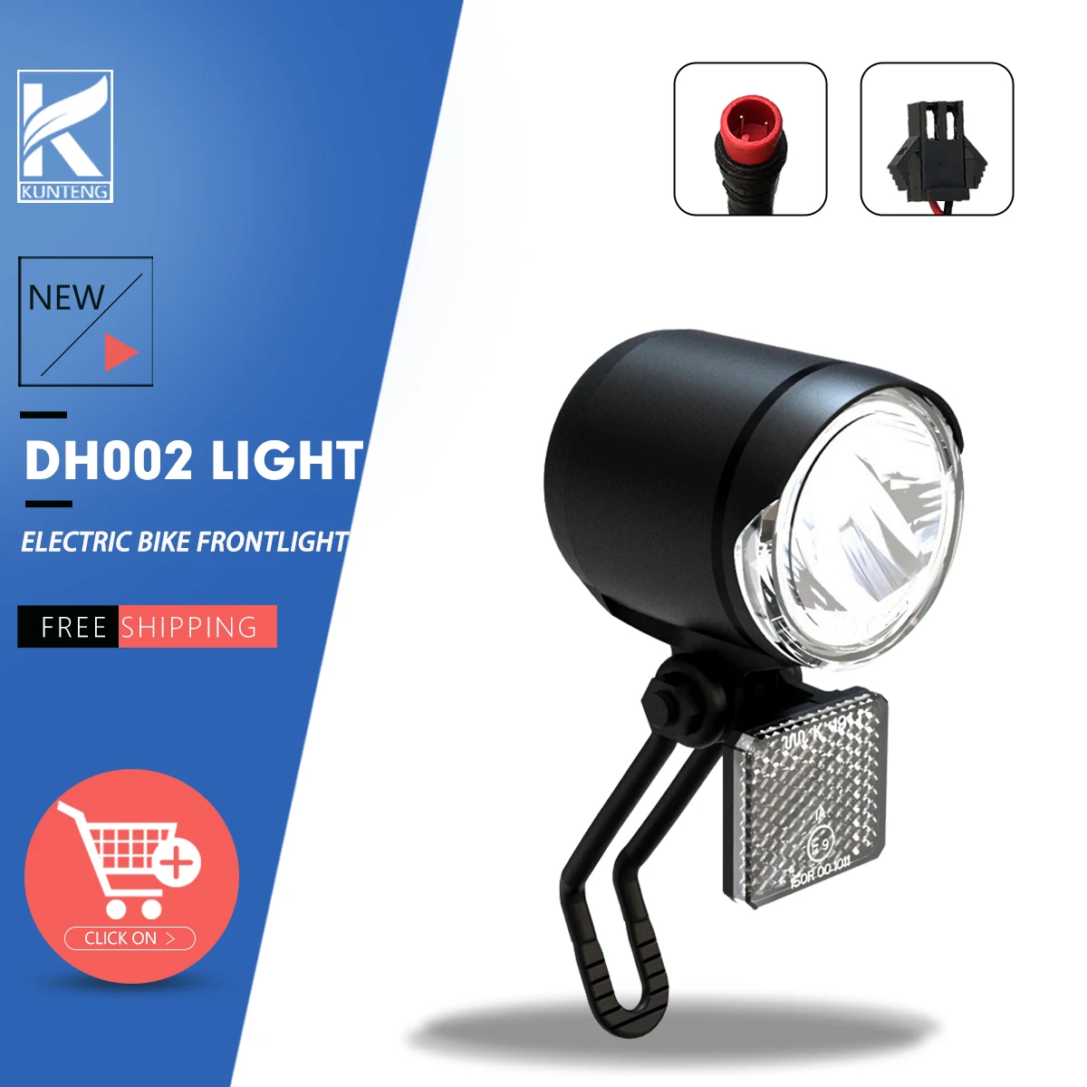 LED Bicycle Headlight DH002 Flashlight with 2 Pin SM/WP Plug for Ebike Accessories 24V 600LM Front Light
