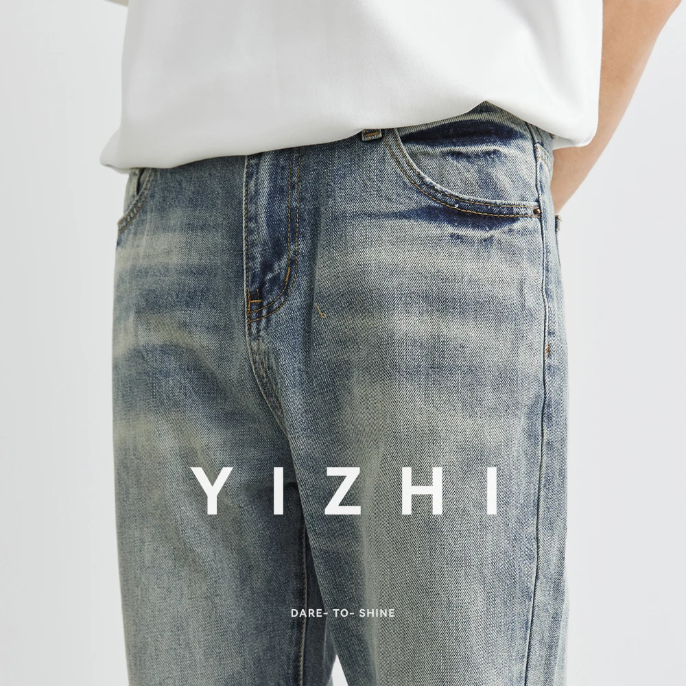 2025 Fashion Men's Broken Copper Washed Jeans Summer New Loose American Retro Straight Casual Denim Pants Men's Wear