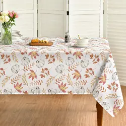 Thanksgiving Autumn White Pumpkin Orange Leaf Rectangle Tablecloth Dining Room Decor Waterproof Table Cover Party Supplies