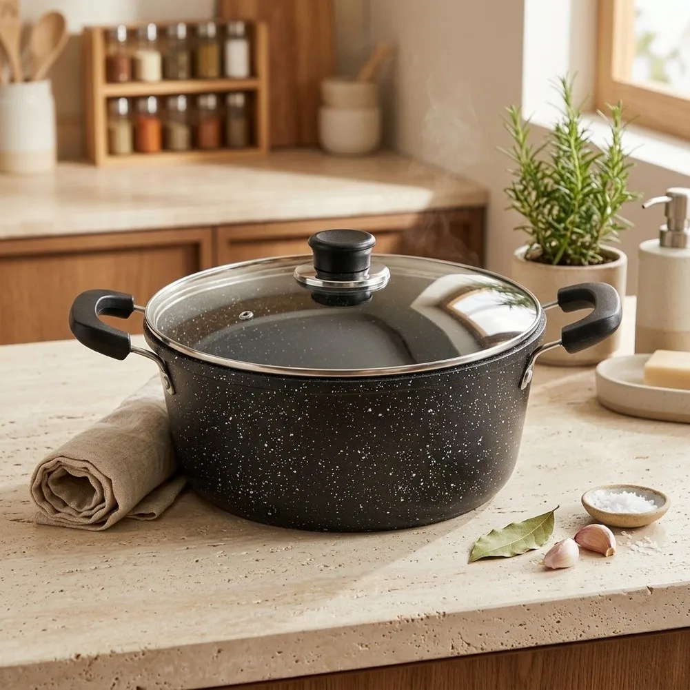 Metal For Stew Pot with Dual Heat-Resistant Side Handles for Everyday Family Cooking and Simmering on All Cooktop Types