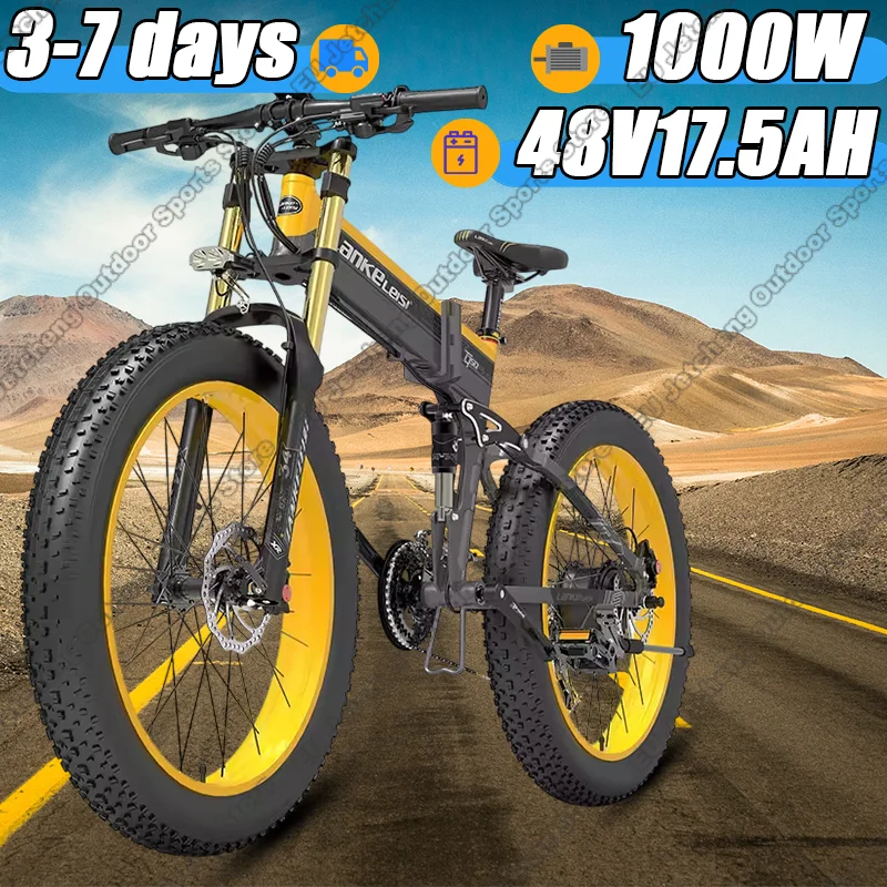 LANKELEISI Electric Bike Mountain Snow Off-Road Ebike 48V17.5AH 26 Inch Fat Tire Folding Adults Electric Bicycle XT750 PLUS