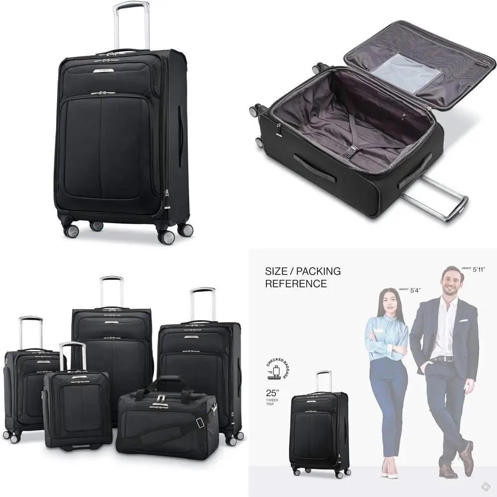 Bagagem giratória extensível Softside com tamanho médio, 25 polegadas, preto meia-noite, bagagem verificada para viagens