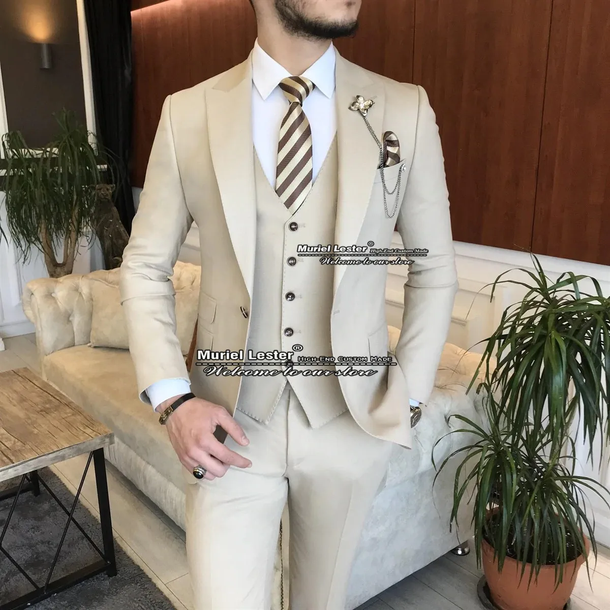 Ivory Suits Men Slim Fit Jacket+Vest+Pants 3 Pieces Formal Business Office Work Blazers Custom Made Costume Homme Mariage 2022