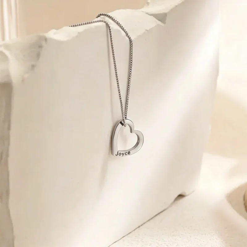 Custom Stainless Steel Heart-Shaped Name Necklace with Delicate Box Chain.Personalized Multi-Heart Pendant & Family Name Jewelry view 2