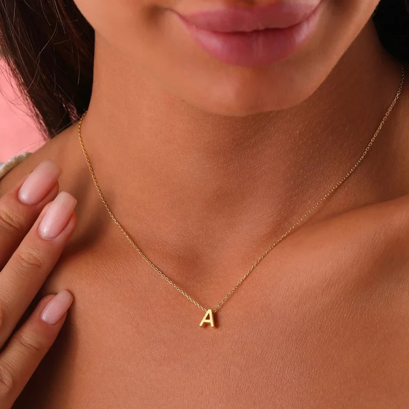 Women's Chain Initial Letter Pendants Golded Choker Women Pendant Necklaces Fashionable Stainless Steel Jewelry Gifts One Piece