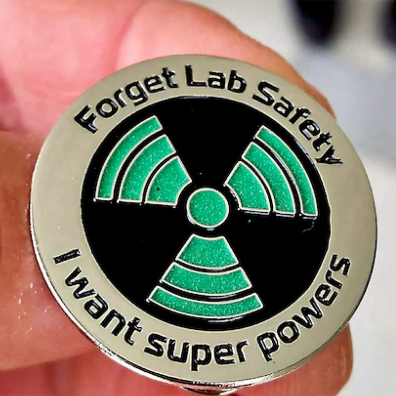 5 alfileres esmaltados científicos que brillan en la oscuridad, olvides la seguridad del laboratorio, quiero superpoderes, alfiler para solapa, alfiler divertido