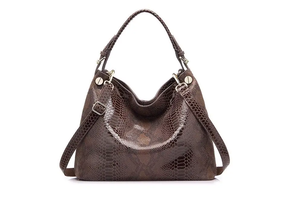 Vintage 100% Genuine Leather Shiny Serpentine Shoulder Bags Big Casual Soft Real Snake Embossed Skin Large Bag Handbags Women