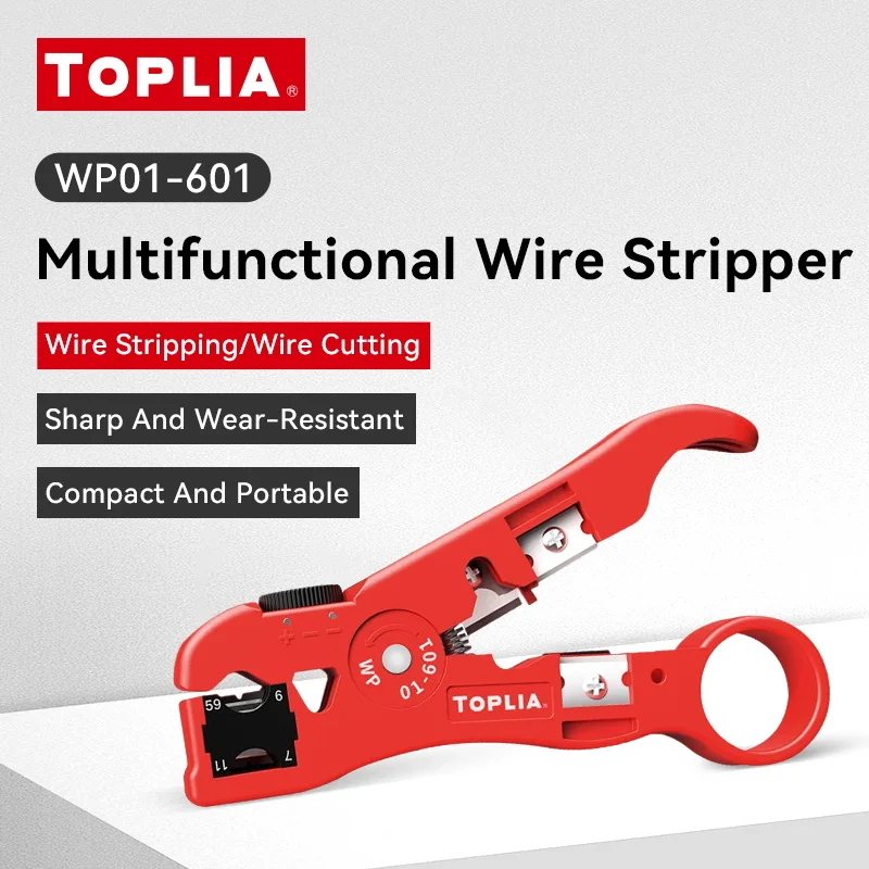 TOPLIA All-In-One Stripping Tool Cable Wire Stripper Compression Tool Coaxial Cable Stripper, Round Cable ,Cutter and Flat Cable