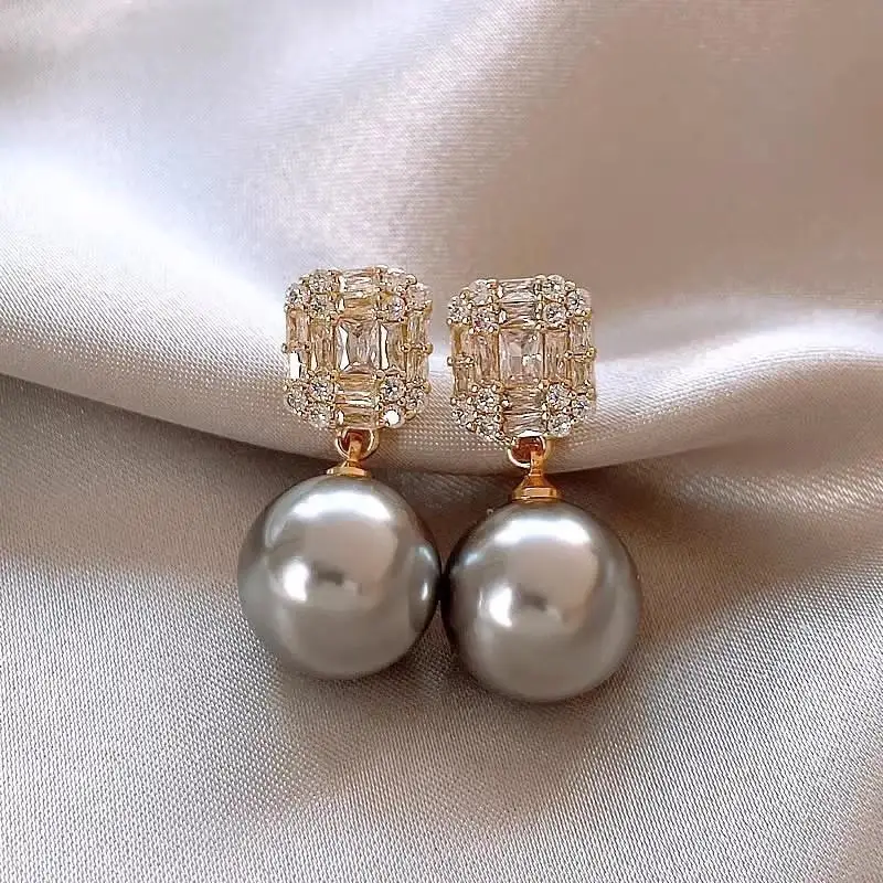 Luxury Shiny Zircon Crystal Pearl Pendant Gold Earrings Fashion Jewelry For Women Party Exquisite Ear Accessories