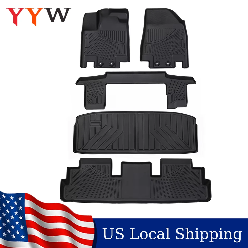 

3D Floor Mats and Cargo Liner For Nissan Pathfinder 2022~2024 7 Passengers All Weather Trunk Mat Waterproof Carpet Anti-Slip