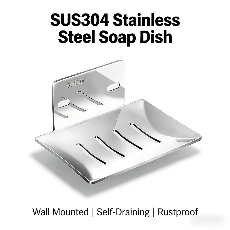 

Hot 304 Stainless Steel Soap Dishes Soap Sponge Tray Self-adhesive Wall Mounted Bathroom Soap Holder Rustproof No Drilling