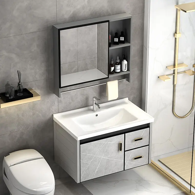 Slate ceramic basin, modern simple bathroom cabinet combination, bathroom, face wash sink, washstand, basin, mirror cabinet set