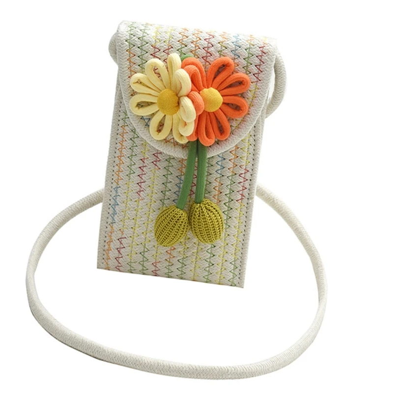 Bolso playa para mujer, bolso hombro paja, funda para teléfono con flores, bolso y monedero tejido a mano, bandolera