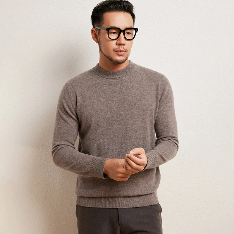 

2025 New Half Turtleneck 100% Pure Cashmere Men's Sweater Autumn Winter Warm Inner Layer Pullover Comfortable Base Shirt Top