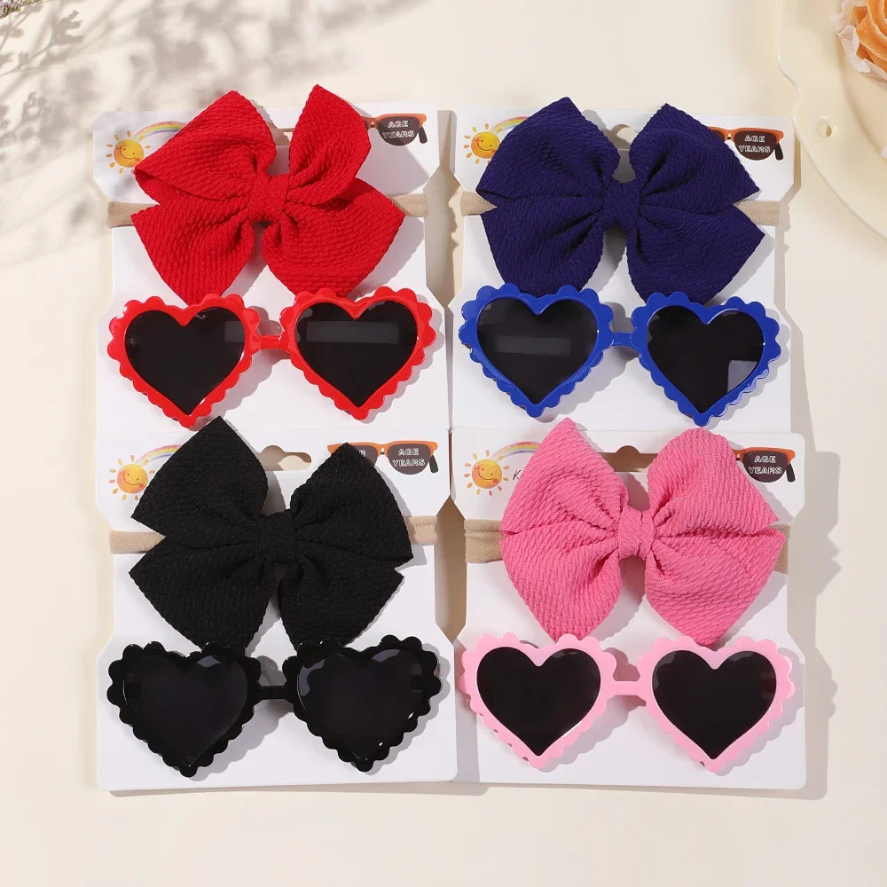 

2Pcs/Set Baby Cute Bows Hairband Headband Cartoon Sunglasses Retro Peaches Glasses Casual Kids Hair Accessories Gift Set