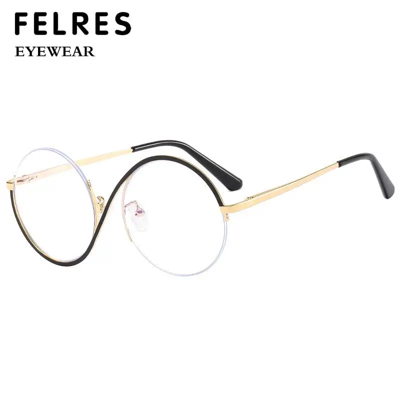 Asymmetrical Anti Blue Light Reading Glasses For Women Round Half Frame Glasses Prescription Presbyopic Glasses FELRES