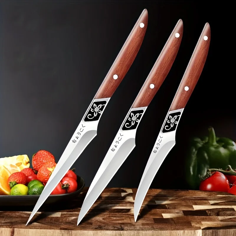 3pcs Stainless Steel Carving Knife, Chef Food Carving Knife Set, Restaurant Professional Fruit And Vegetable Platter Carving Too