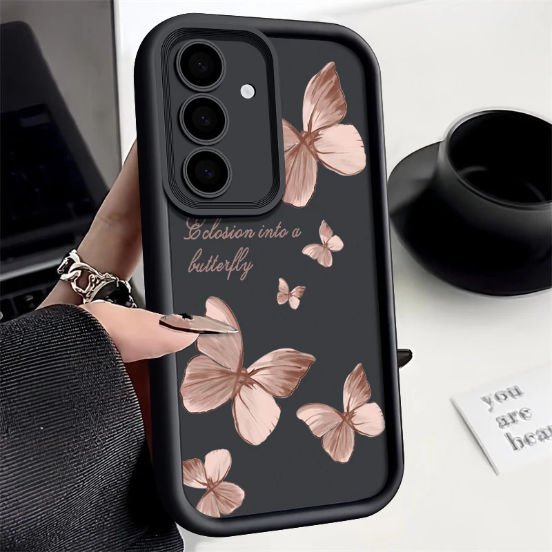 Funda de TPU suave con mariposa dorada para Samsung Galaxy A55 A54 A15 A14 A16 A35 A53 A25 5G S25 S24 S23 S22 Ultra Plus S23 FE