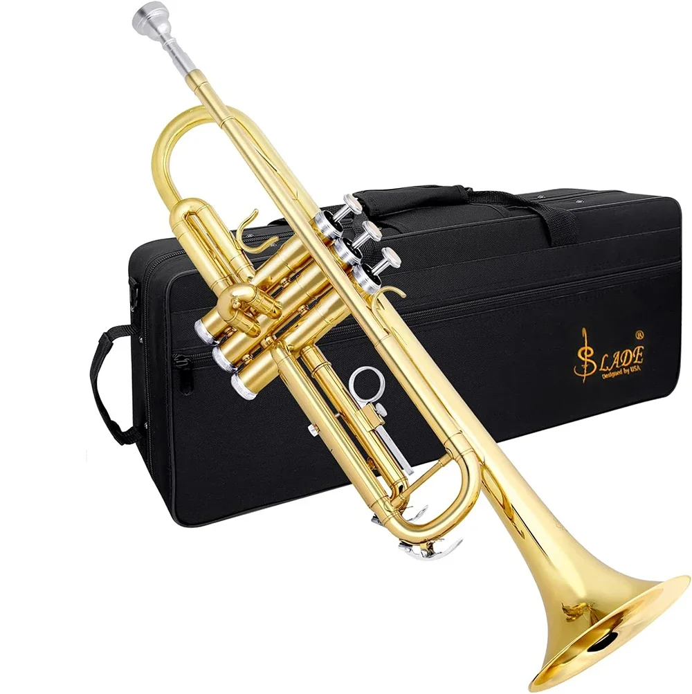 SLADE Bb Trumpet Brass Instrument Standard Brass Trumpet Set for Students Beginners Professional Trumpet with Box 7C Blow Mouth