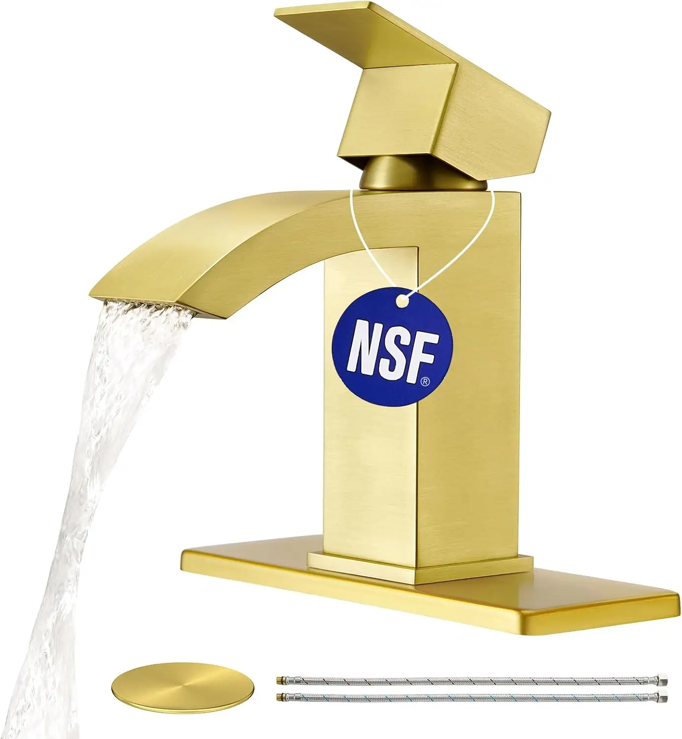 

Gold Waterfall Bathroom Faucet Single Hole,Brushed Gold Faucet for Bathroom Vanity Single Handle Bathroom Sink Faucet 1 Hol