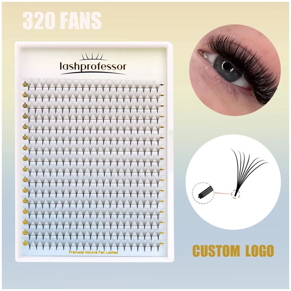 Lashprofessor 320 Fans Pointy Base Premade Volume Fan Medium Stem Sharp Premade Russian Volume Fan Eyelash Extension custom logo