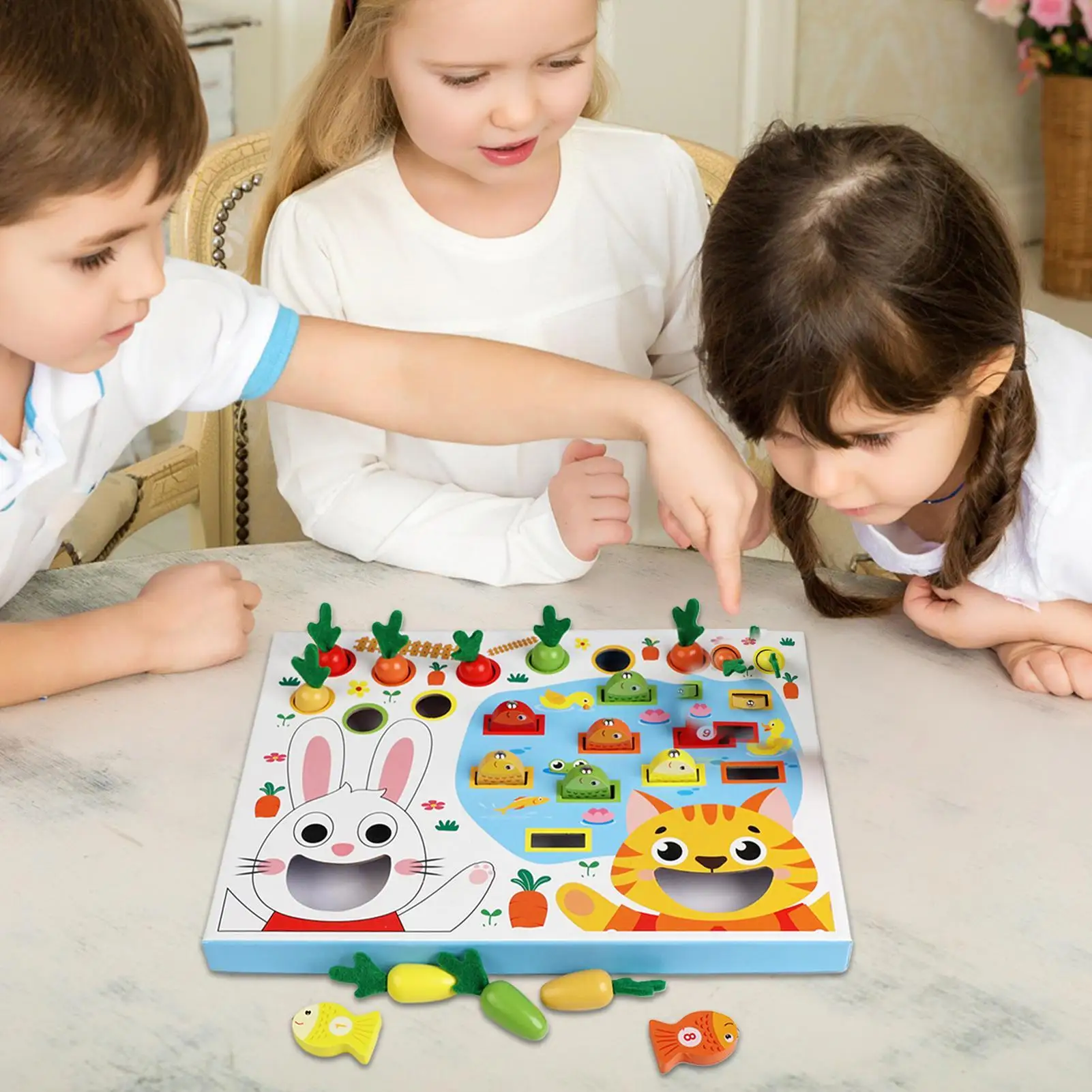 ベビーニンジンピッキングおもちゃ釣りゲーム木製磁気釣りゲームニンジンピッキングおもちゃ早期教育色分類パズル用