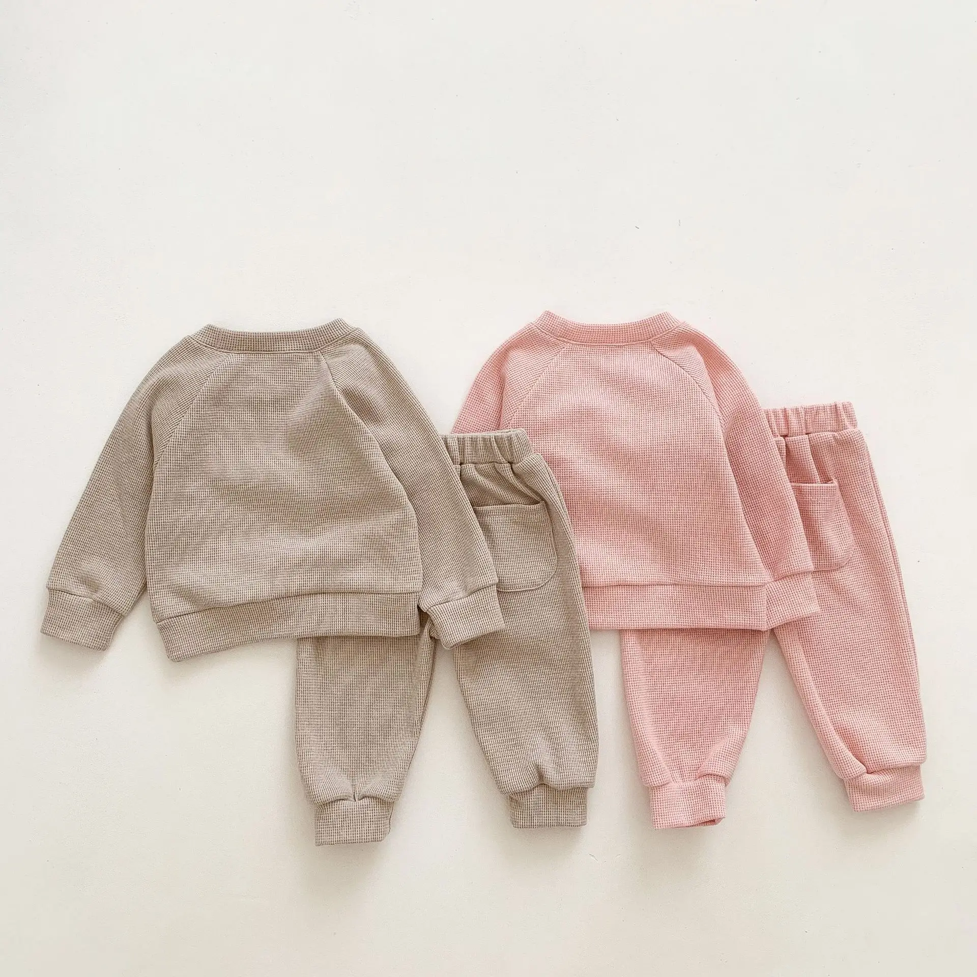 Baby and Toddler Spring and Autumn Sweatshirt New Set Baby Cartoon Casual Waffle Sports Two-piece Set Baby Clothes New Born Kids