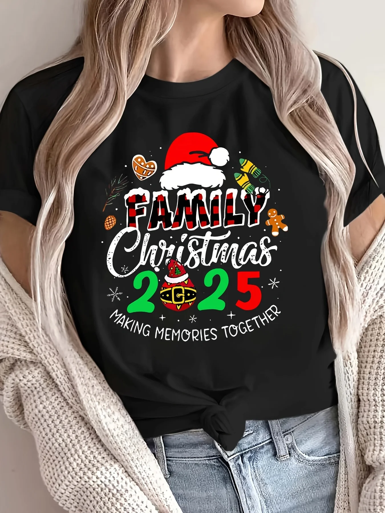 

Women's Christmas Orientation Family Print T-Shirt Short Sleeve Cotton Tees Retro Hip Hop Y2k T-shirt Summer Tops Women Clothing