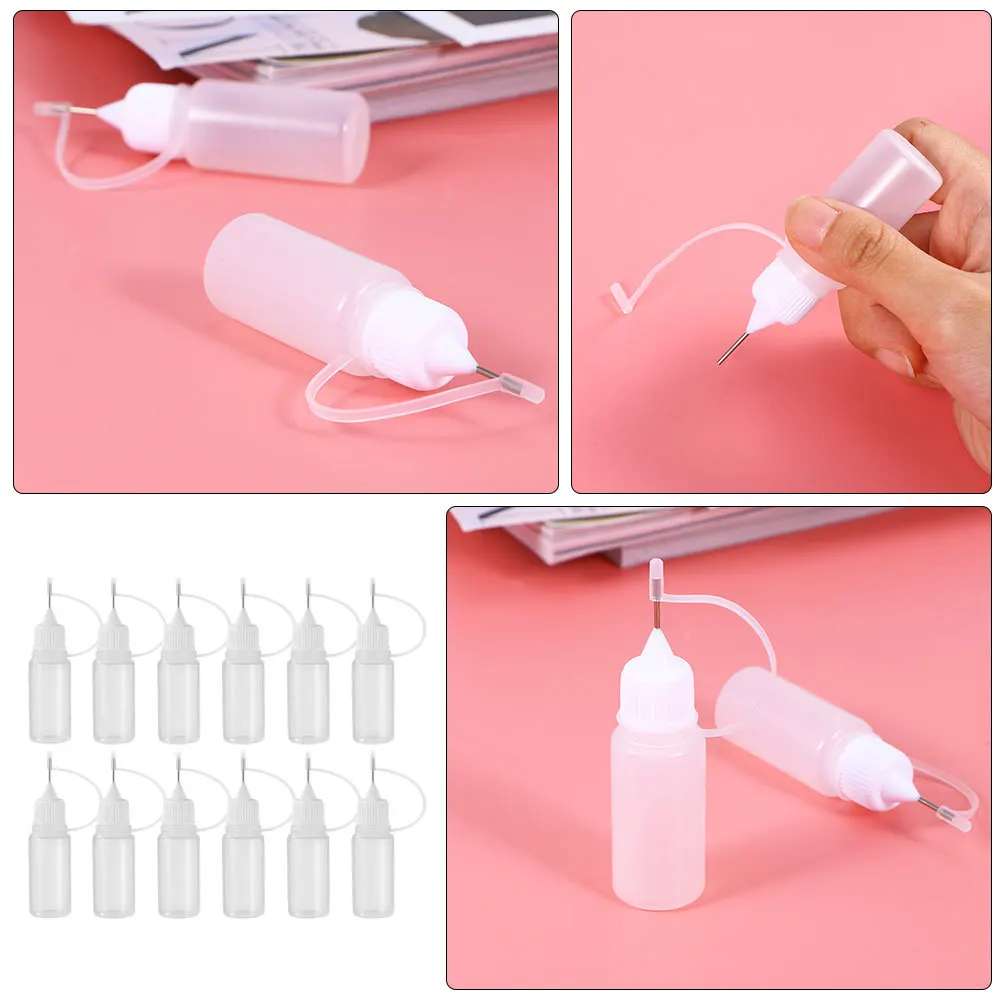 

12pcs Needle Tip Glue Bottles Premium Plastic Metal Precision Tip For Diy Quilling Craft Acrylic Painting Glue Dispenser