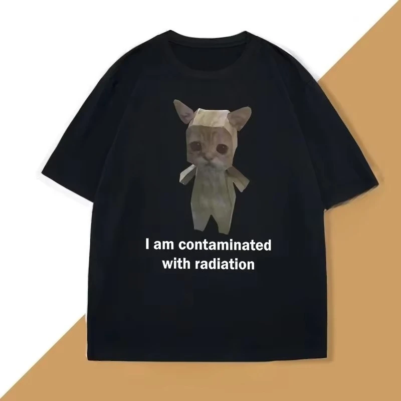 Ich bin kontaminiert, lustiges Katzen-Meme-T-Shirt, niedliche Kleidung mit Rundhalsausschnitt, Sommer-T-Shirts, modische Damen-Kurzarm-T-Shirts, Kleidung