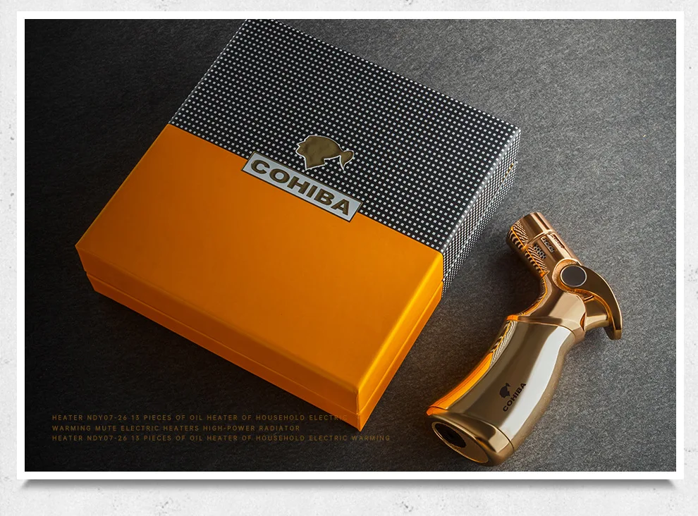 Cohiba Cigar Lighter Blue Flame Four Direct Charge Windproof Zinc Alloy Desktop Lighter Cigare Electronique Jetables Smoking