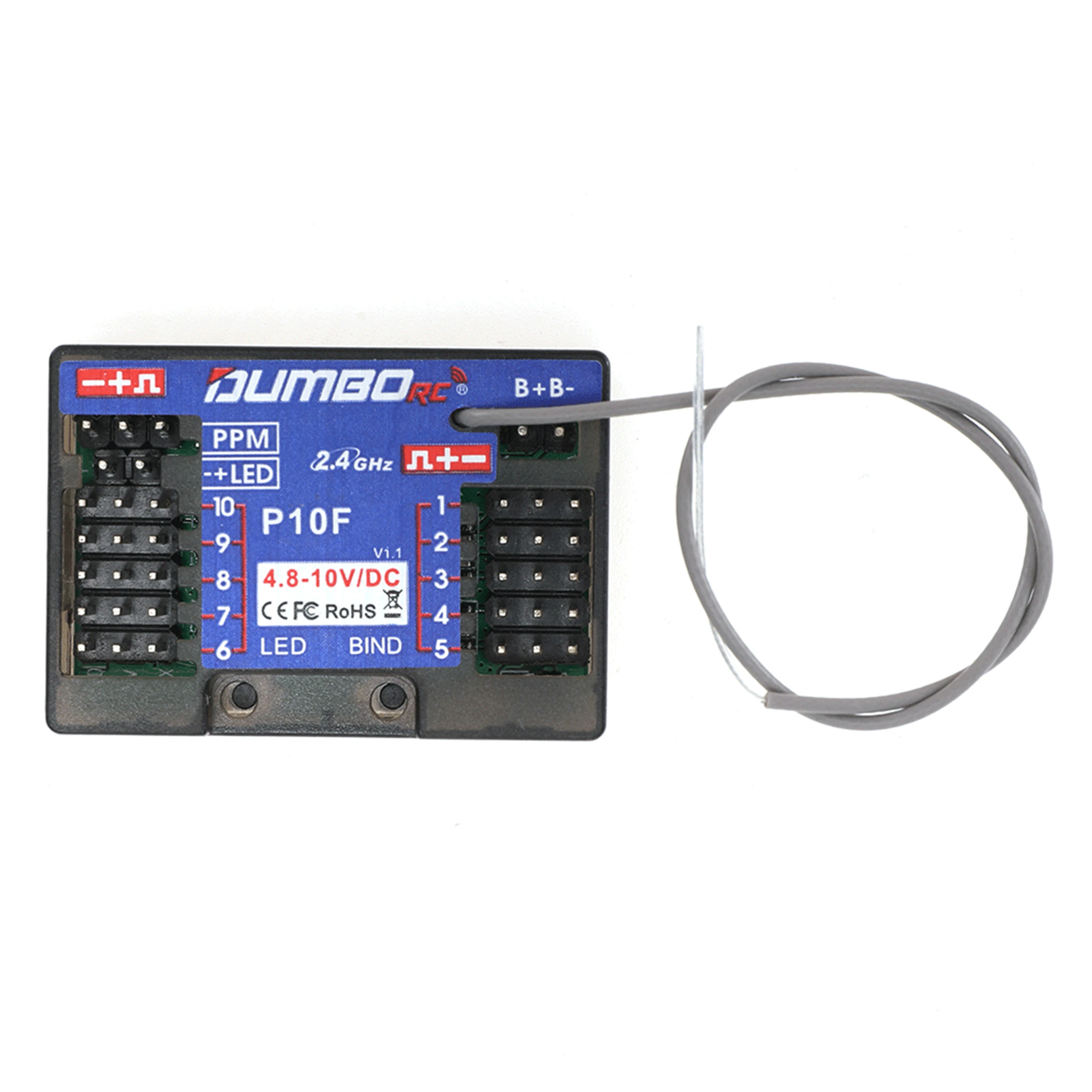 DUMBORC P10F P10FG 10CH 2.4GHz Receiver Gyro Voltage Return RX for X10P-350 DDF-350 Transmitter Remote Control Car Boat Tank