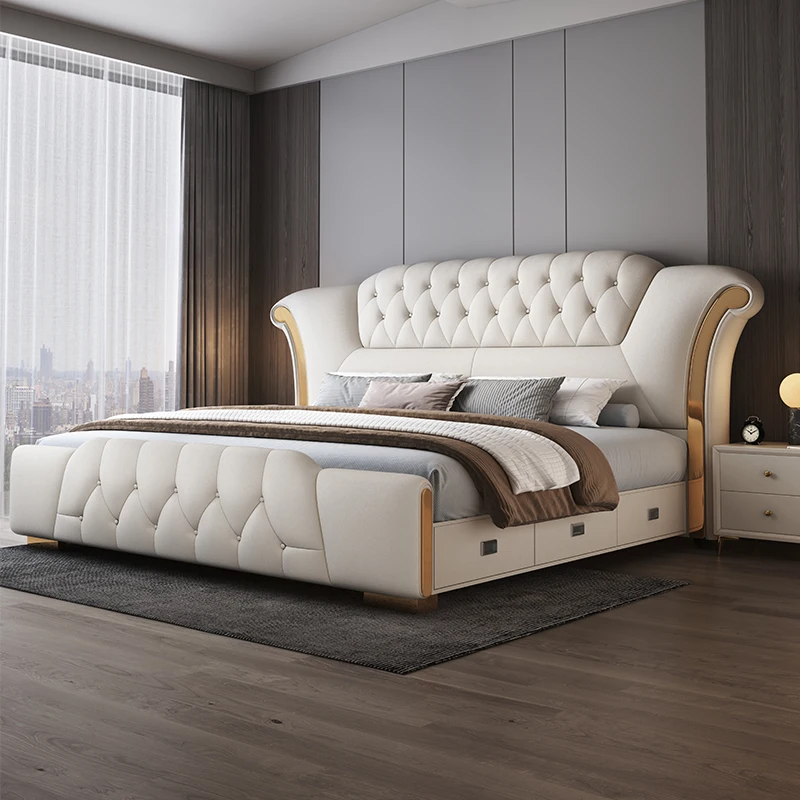 Price Elegant Double Bed Couples Storage Base Floating Modern Double Bed Size Adults Wooden Cama Matrimonial Furniture For Home