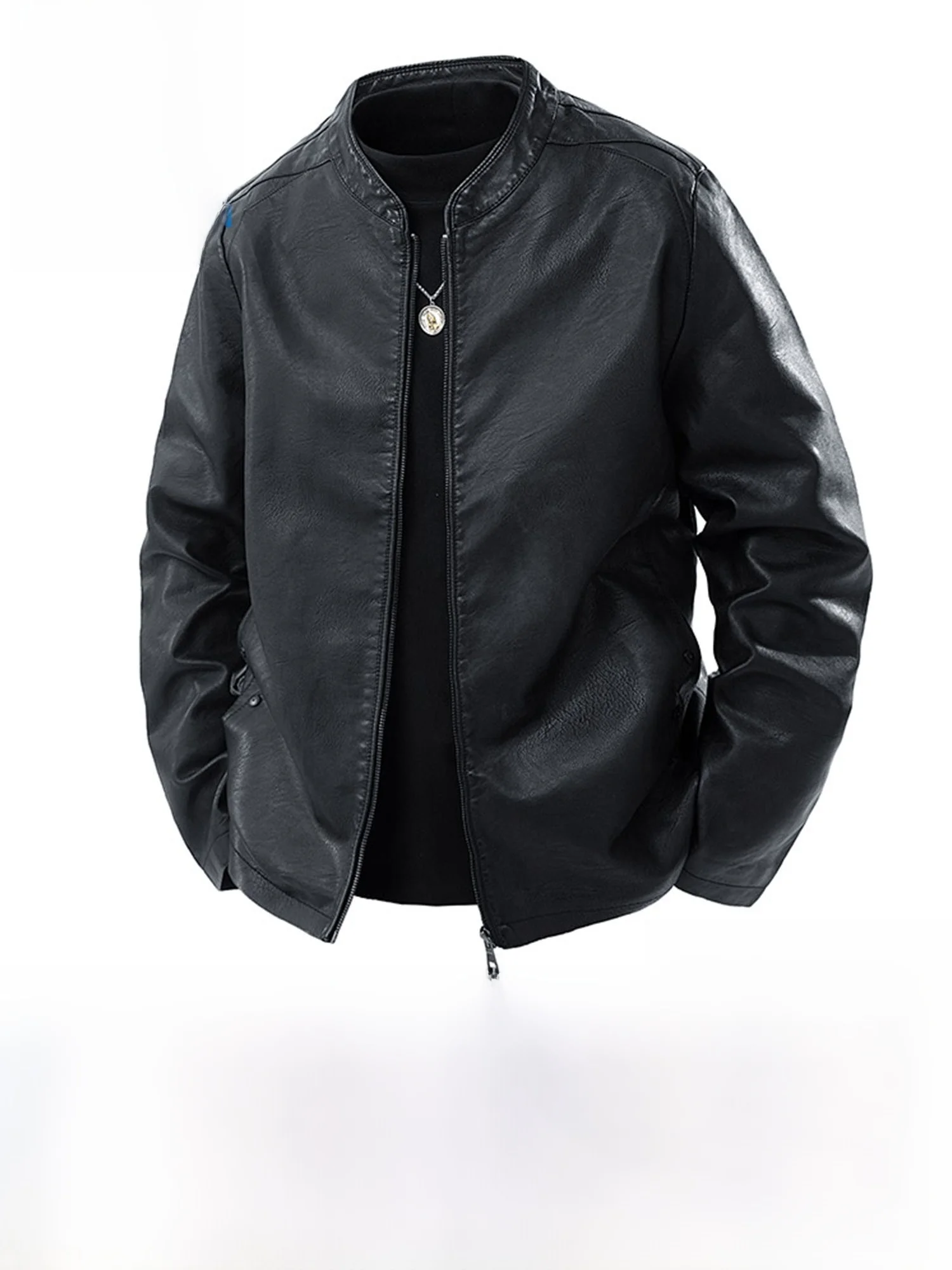 

True Weave American Retro Leather Jaet Men's Autumn Versatile Loose Casual Outerwear Wear Resistant Long Sve Zipper Closure