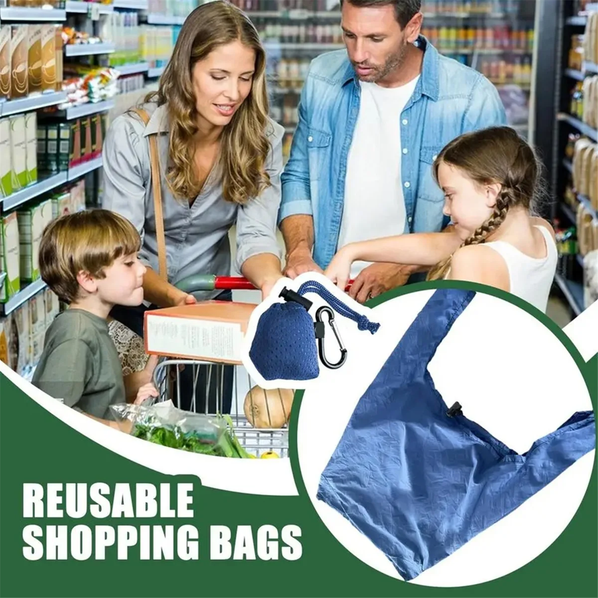 Foldable Grocery Bags Reusable Waterproof Grocery Shopping Bags Large Capacity Storage with Hooks Machine Washable