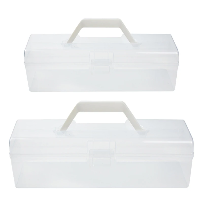 Storage Bin for Small Tools and More Clear Plastic Container with Handle for Transport, Microwave and Dishwasher Safe Y3NC