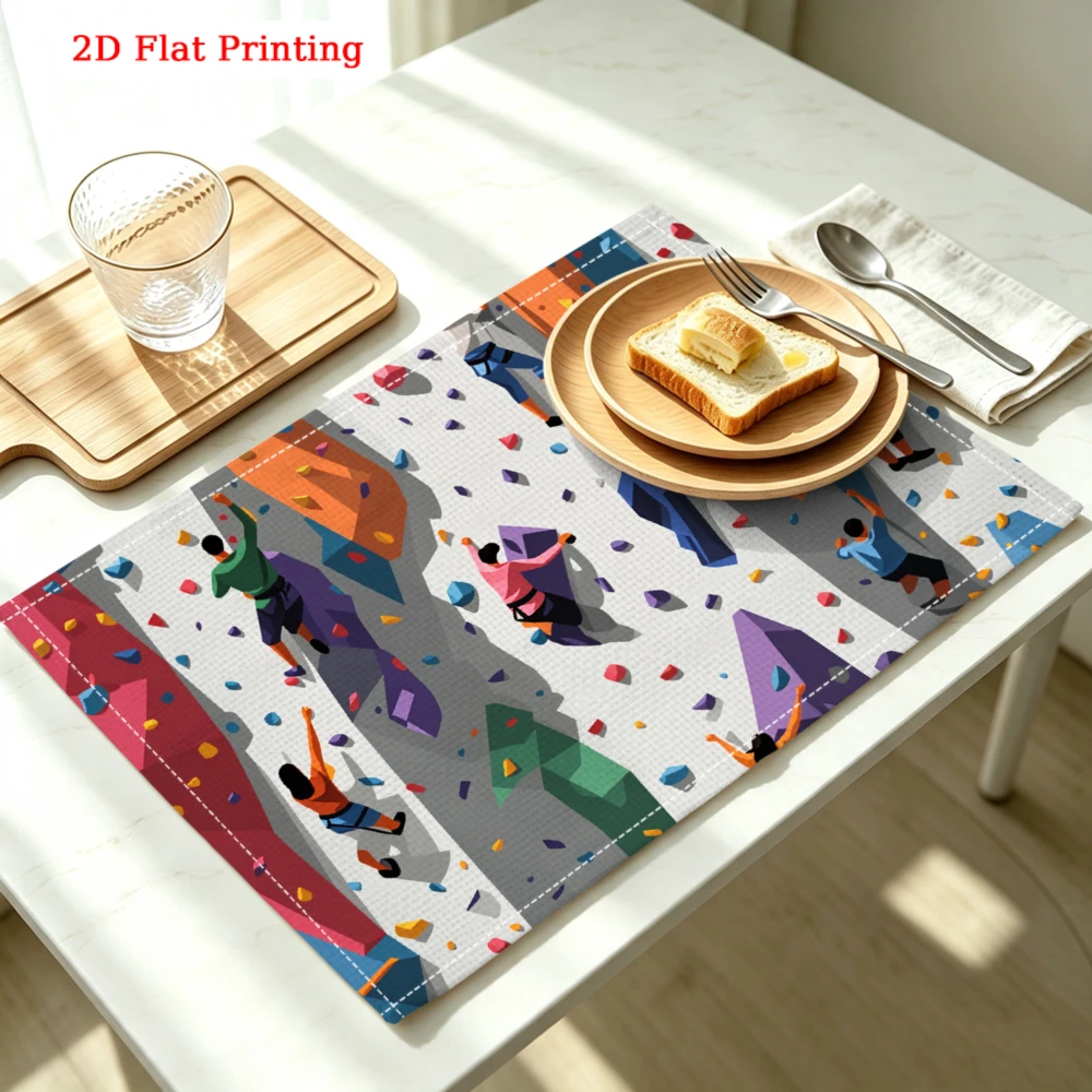 Rock Climbing Scene Kitchen Placemat Rock Climbing Scene Linen Pad Dish Coffee Cup Table Mat 1PC 30x40cm
